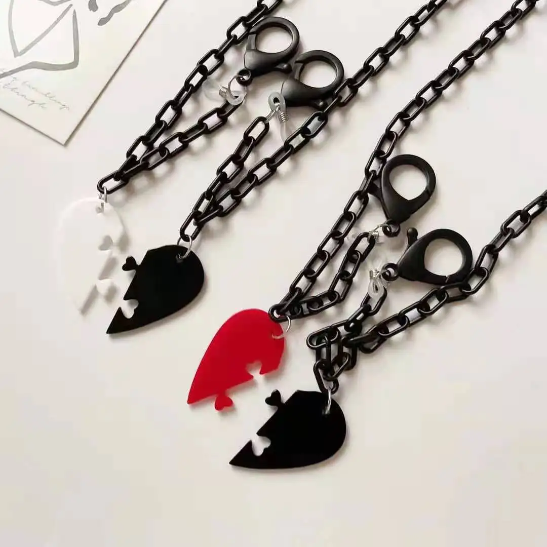 

Ожерелье с цепочкой для очков и наушников, простая цепочка с акриловым шнурком в форме сердца для пар, Япония и Южная Корея