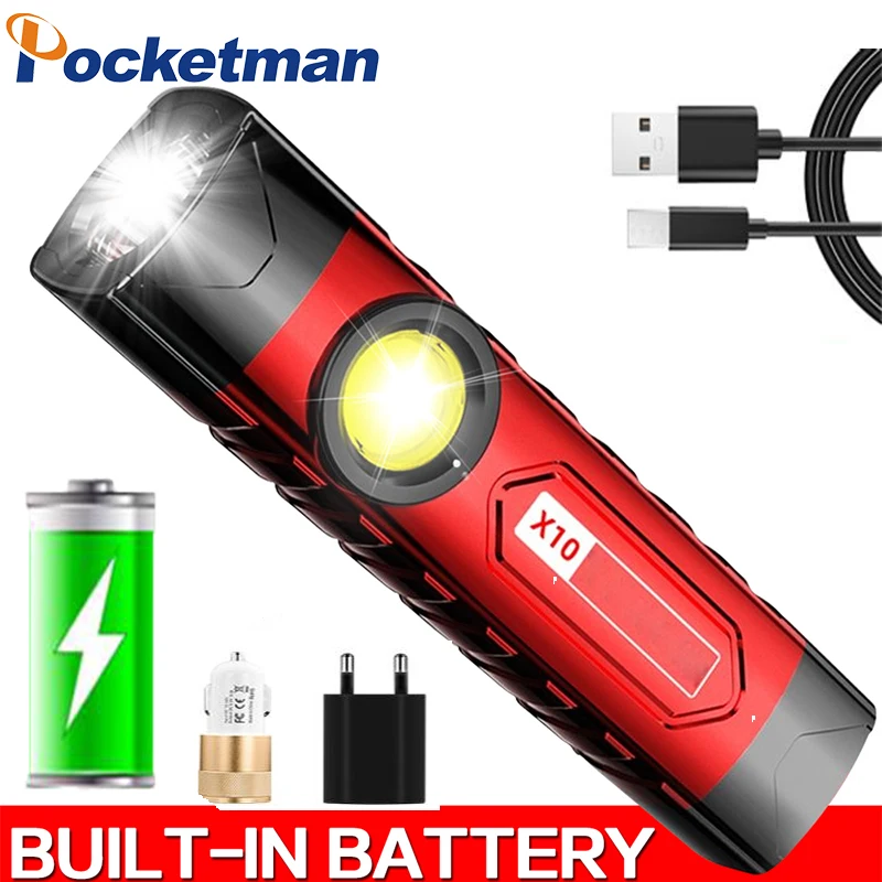 Portable Pocket Super Bright Long-range Flashlight Waterproof Powerful USB Rechargeable LED COB Flashlamp With Built-in Battery
Portable Pocket Super Bright Long-range Flashlight Waterproof Powerful USB Rechargeable LED COB Flashlamp With Built-in Battery