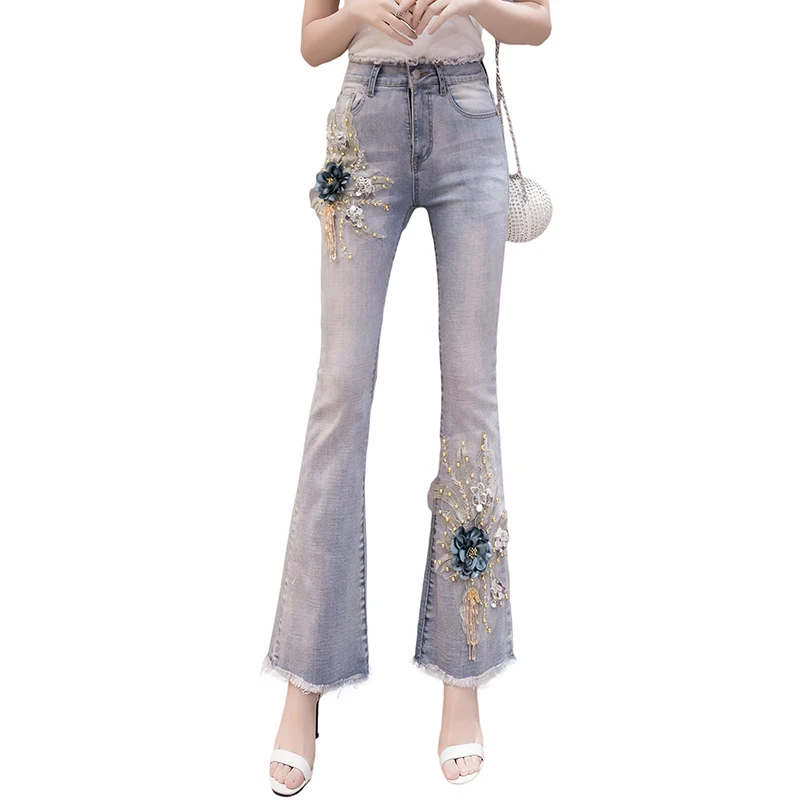 Light-colored women's spring and autumn 2020 new high waist was thin and trendy wild embroidered beaded denim flared pants Jeans
Light-colored women's spring and autumn 2020 new high waist was thin and trendy wild embroidered beaded denim flared pants Jeans