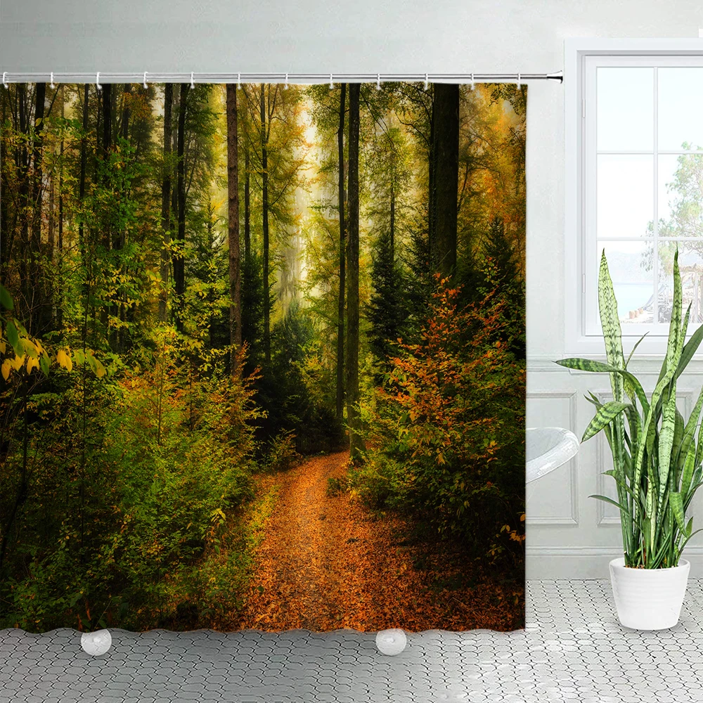 Autumn Forest Landscape Shower Curtains Set Green Tree Yellow Fallen Leaves Rural Scenery Decor Bathroom Bath Curtain With Hooks 
Autumn Forest Landscape Shower Curtains Set Green Tree Yellow Fallen Leaves Rural Scenery Decor Bathroom Bath Curtain With Hooks