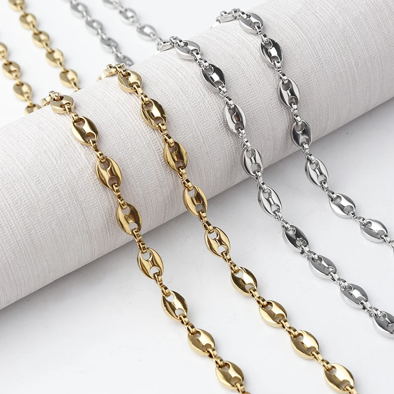 SAUVOO 1 Meter Stainles Steel Gold Coffee Bean Chains Necklaces 5mm Pig Nose Chains Bracelets Punk Hip Hop DIY Jewelry Handmade
SAUVOO 1 Meter Stainles Steel Gold Coffee Bean Chains Necklaces 5mm Pig Nose Chains Bracelets Punk Hip Hop DIY Jewelry Handmade