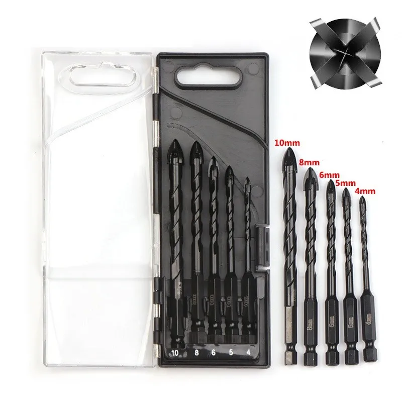 5pcs Cross Hex Tile Drill Bit Hole Opener Alloy Hex Shank Glass Drill Bit Cross Bit Drill Head Screwdriver Kit 4/5/6/8/10mm
5pcs Cross Hex Tile Drill Bit Hole Opener Alloy Hex Shank Glass Drill Bit Cross Bit Drill Head Screwdriver Kit 4/5/6/8/10mm