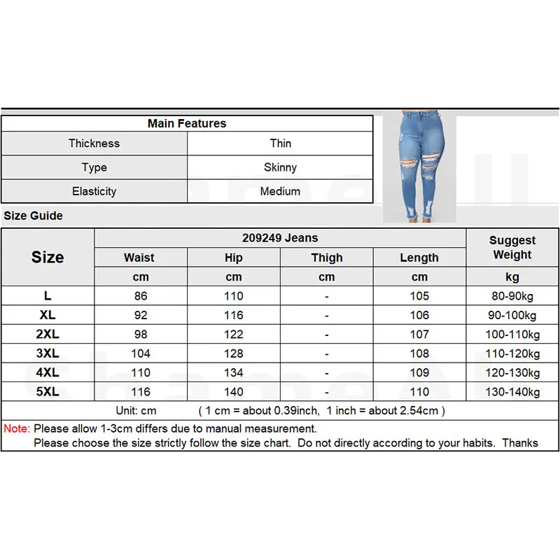 Plus Size Washed Ripped Jeans Women L-5XL Korean High Waist Trousers Skinny Denim Jean Blue Hollow Bleached Pencil Pants
Plus Size Washed Ripped Jeans Women L-5XL Korean High Waist Trousers Skinny Denim Jean Blue Hollow Bleached Pencil Pants