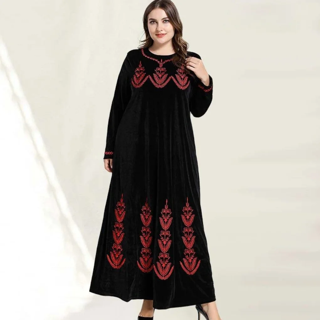 2021 Muslim Middle East Dress Dignified Fashion Plant Embroidered Long Sleeves Muslim Leisure Large Lay Velvet Dress
2021 Muslim Middle East Dress Dignified Fashion Plant Embroidered Long Sleeves Muslim Leisure Large Lay Velvet Dress