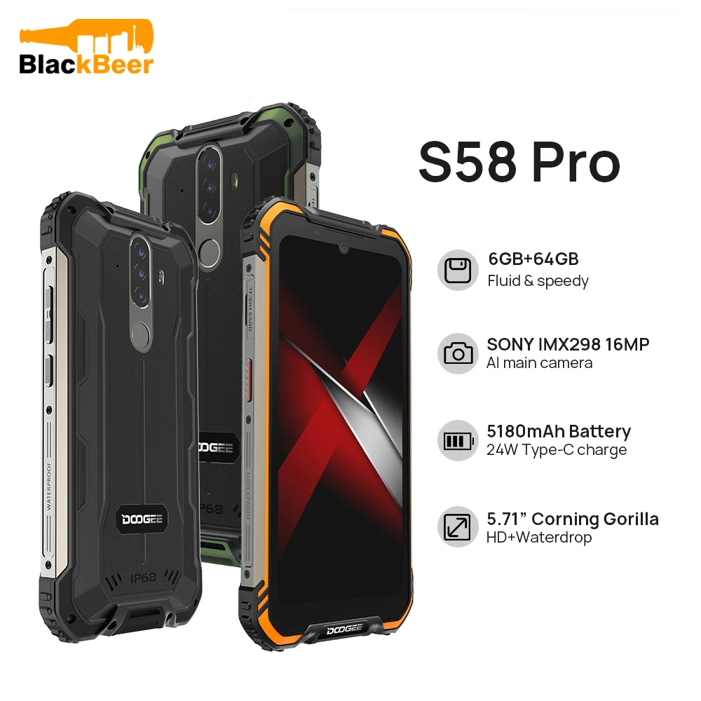 DOOGEE S58 Pro 4G LTE мобильный телефон IP68/IP69K водонепроницаемый прочный смартфон 5,71 дюймов Android 10 Мобильный телефон 6 ГБ 64 Гб NFC 5180 мАч
DOOGEE S58 Pro 4G LTE мобильный телефон IP68/IP69K водонепроницаемый прочный смартфон 5,71 дюймов Android 10 Мобильный телефон 6 ГБ 64 Гб NFC 5180 мАч