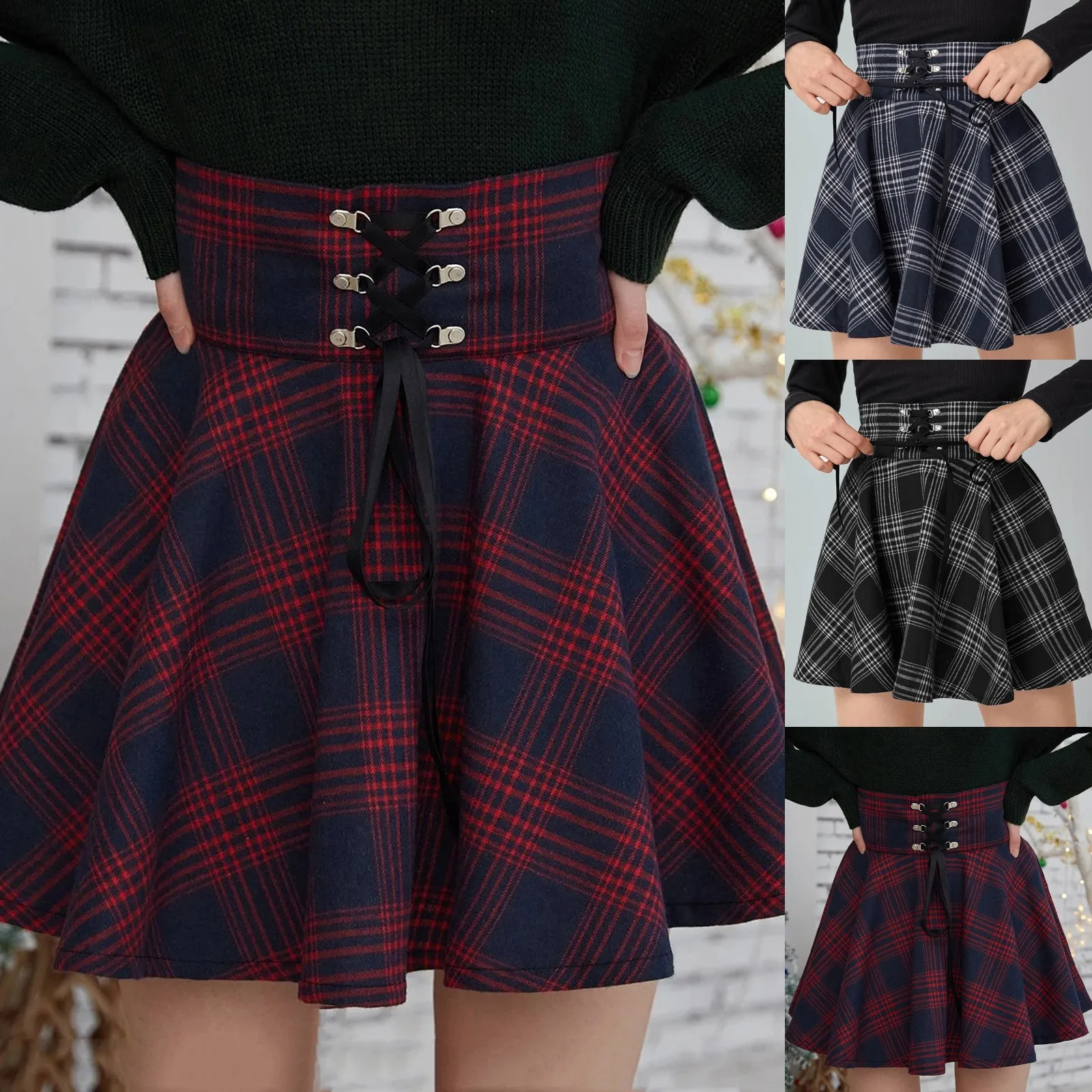 Women Fashion Retro Punk Plaid Print Skirt Strap Zipper Short Skirt платье kobieta sukienka spring autumn daily wear mini 2021
Women Fashion Retro Punk Plaid Print Skirt Strap Zipper Short Skirt платье kobieta sukienka spring autumn daily wear mini 2021