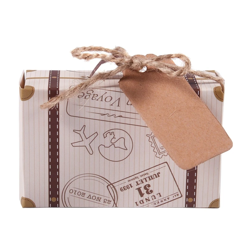 Promotion! 50pcs Mini Suitcase Favor Box Party Favor Candy Box, Vintage Kraft Paper with Tags and rope for Wedding/Travel Themed 
Promotion! 50pcs Mini Suitcase Favor Box Party Favor Candy Box, Vintage Kraft Paper with Tags and rope for Wedding/Travel Themed