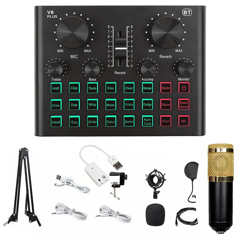 V8 Plus Live Sound Card Mixer Singing Noise Reduction Portable Microphone Live Broadcasting Soundcard Karaoke Musical Instrument
V8 Plus Live Sound Card Mixer Singing Noise Reduction Portable Microphone Live Broadcasting Soundcard Karaoke Musical Instrument