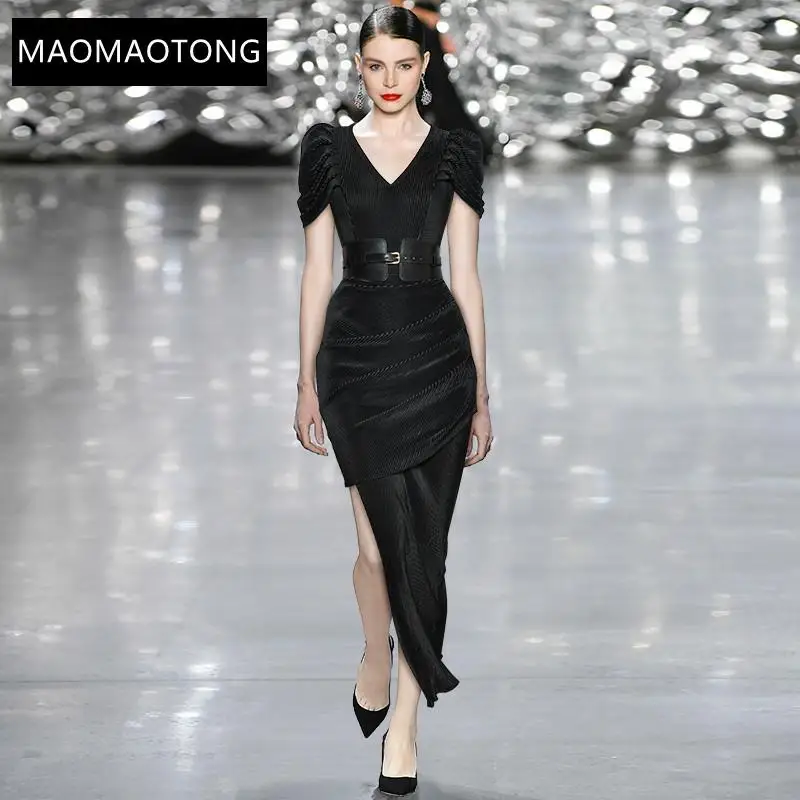 Summer Fashion Runway Designer Dress Women's V-neck Short Sleeve Sashes Elasticity Slim Asymmetrical Midi Dress
Summer Fashion Runway Designer Dress Women's V-neck Short Sleeve Sashes Elasticity Slim Asymmetrical Midi Dress