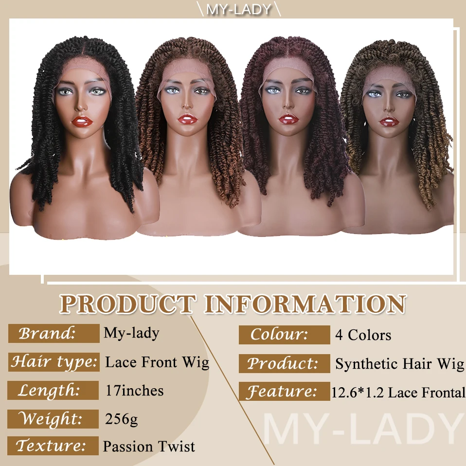 My-Lady 17'' Synthetic Passion Twist Lace Front Wig With Baby Hair Braided Frontal Wigs For Afro Women Brazilian | Шиньоны и