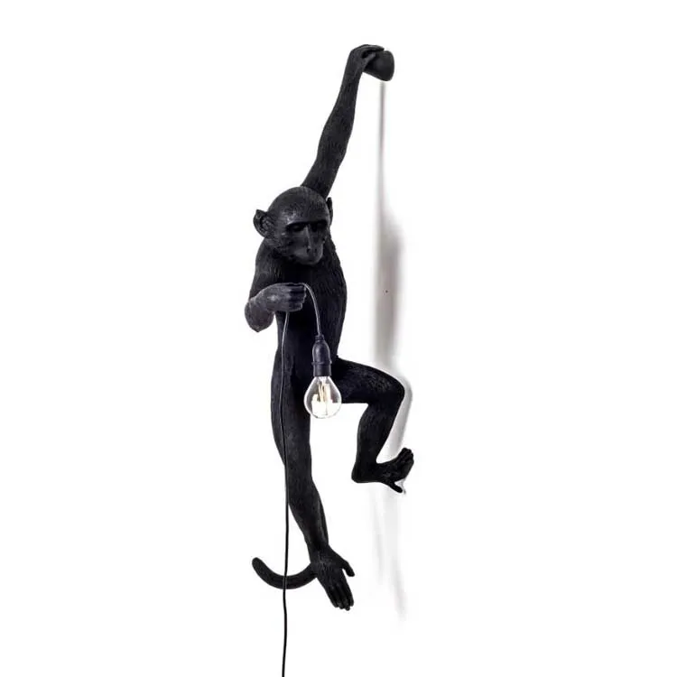 

SALE LAMPARA DE PARED KITSCH QUIRKY ART BLACK RESIN HANGING BLACK MONKEY WALL LAMPS LOFT CAFE BLACK ROPE ANIMAL WALL SCONCES