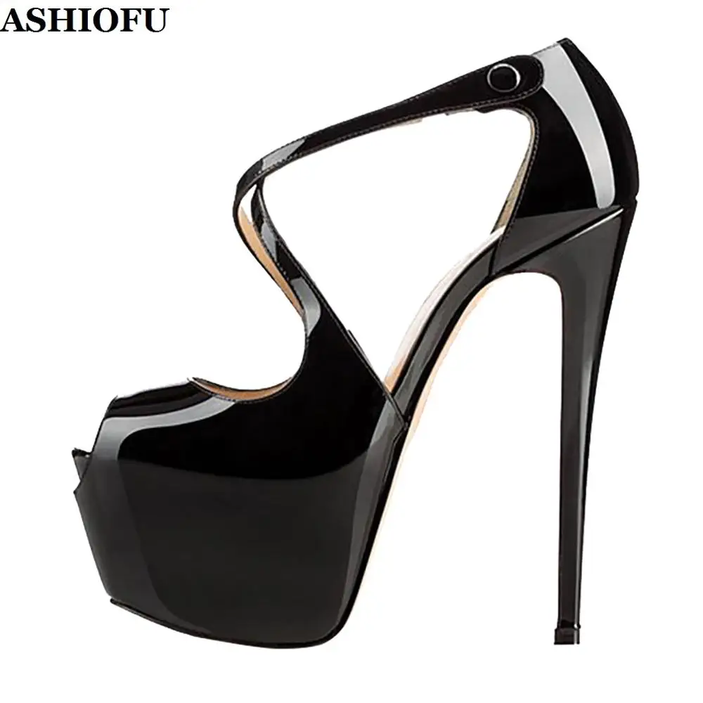 

ASHIOFU Handmade Womens Pumps Crosscriss Straps Peep-toe Sexy Club Party Dress Shoes Striper Fashion Evening Court Shoes