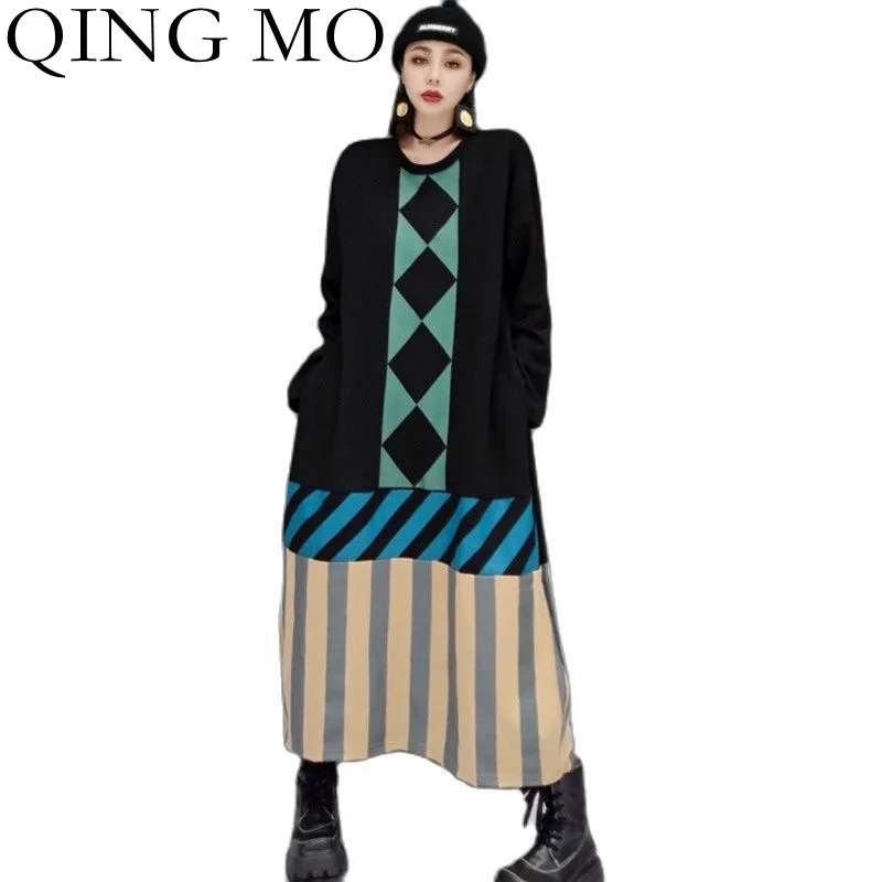 QING MO 2021 Autumn New Women's Long sleeved Dress Contrast Color Striped Stitching Dress Loose Large Size Dress ZWL1188
QING MO 2021 Autumn New Women's Long sleeved Dress Contrast Color Striped Stitching Dress Loose Large Size Dress ZWL1188