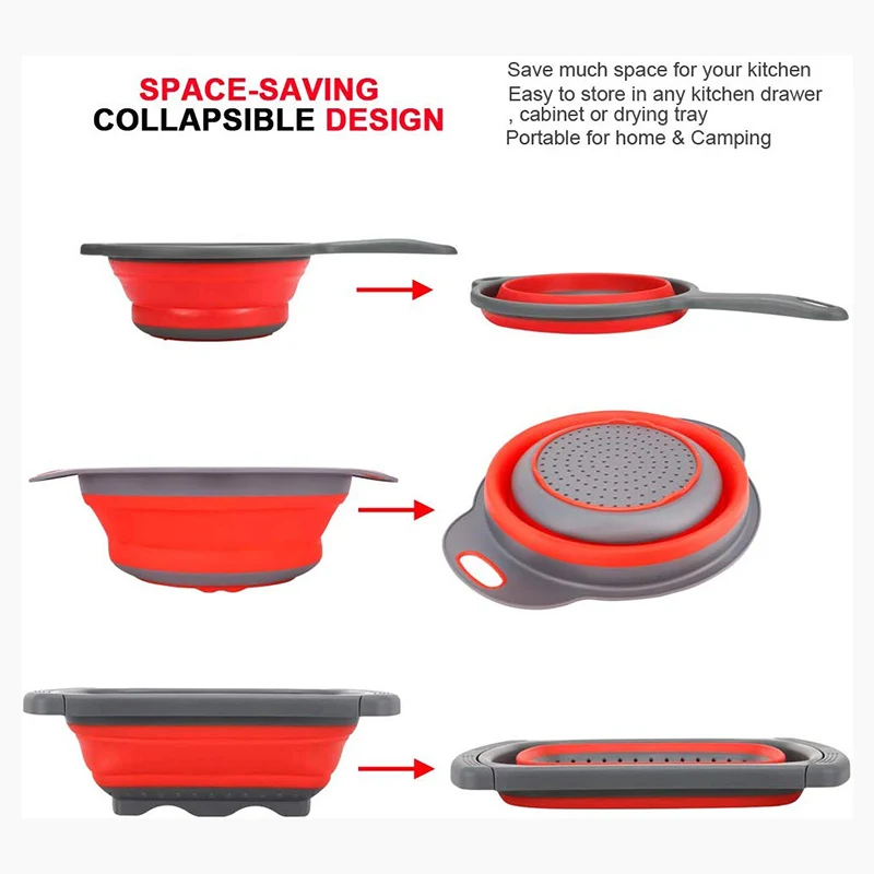 3-Packs Red Kitchen Collapsible Colander Set with Extendable Handles Over the Sink -Silicone Folding Strainer for Draining Pasta
3-Packs Red Kitchen Collapsible Colander Set with Extendable Handles Over the Sink -Silicone Folding Strainer for Draining Pasta