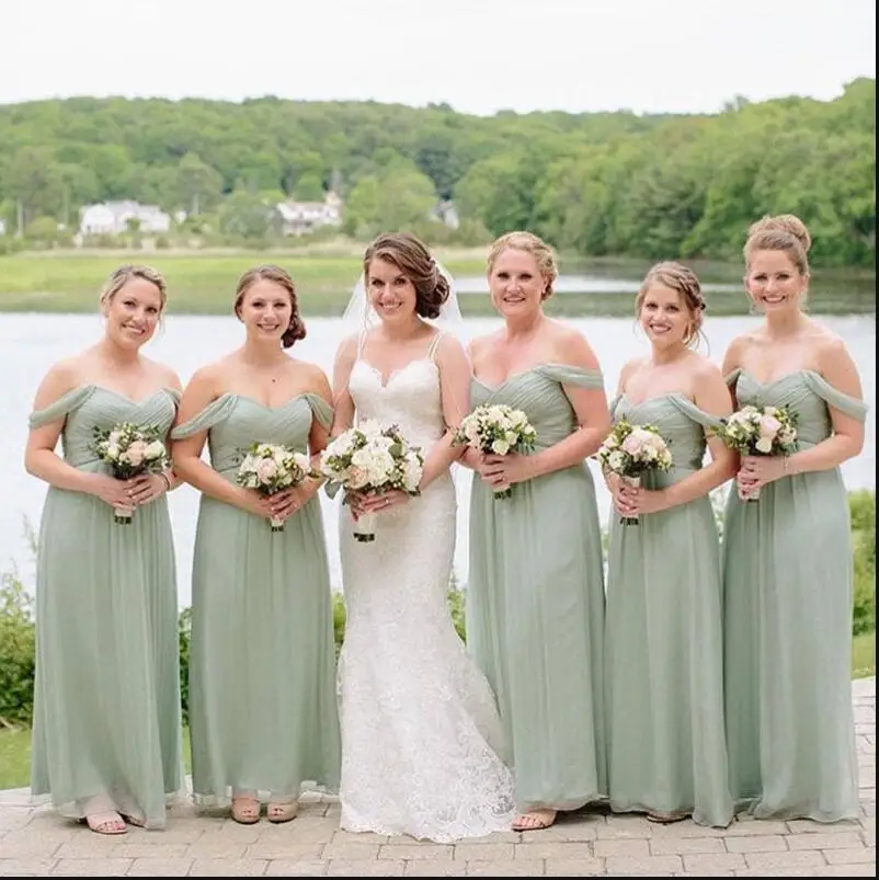 Sexy A Line Mint Green Chiffon Ruffle Long Bridesmaid Dresses Off Shoulder Wedding Guest Gowns 2020 Maid Of Honor Gowns
Sexy A Line Mint Green Chiffon Ruffle Long Bridesmaid Dresses Off Shoulder Wedding Guest Gowns 2020 Maid Of Honor Gowns