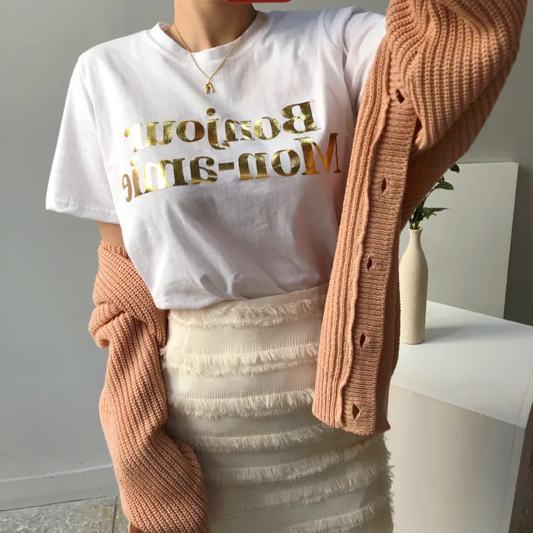 Summer New Blue Bonjour Letters US Clothes Girls Tshirts Short Sleeve Casual T-Shirt Print Hot INS Clothes Women Clothing
Summer New Blue Bonjour Letters US Clothes Girls Tshirts Short Sleeve Casual T-Shirt Print Hot INS Clothes Women Clothing