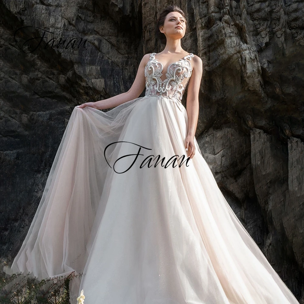 Scoop Neck Sleeveless Lace Appliques Wedding Dresses Glittery A-Line Tulle Floor Length Bridal Gown Свадебное платье 
Scoop Neck Sleeveless Lace Appliques Wedding Dresses Glittery A-Line Tulle Floor Length Bridal Gown Свадебное платье