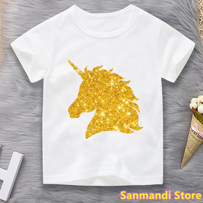 Children Golden Gliter Unicorn Animal Print Kids White T-shirt for Girls Boys T Shirts Summer Top Teen Student Casual Clothes
Children Golden Gliter Unicorn Animal Print Kids White T-shirt for Girls Boys T Shirts Summer Top Teen Student Casual Clothes
