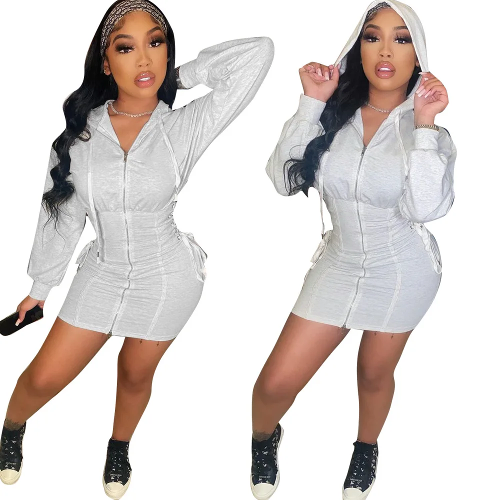 Casaul Women Mini Dress Drawstring Bodycon High Streetwear Front Zipper Tracksuit Clothes For Women Vestidos
Casaul Women Mini Dress Drawstring Bodycon High Streetwear Front Zipper Tracksuit Clothes For Women Vestidos