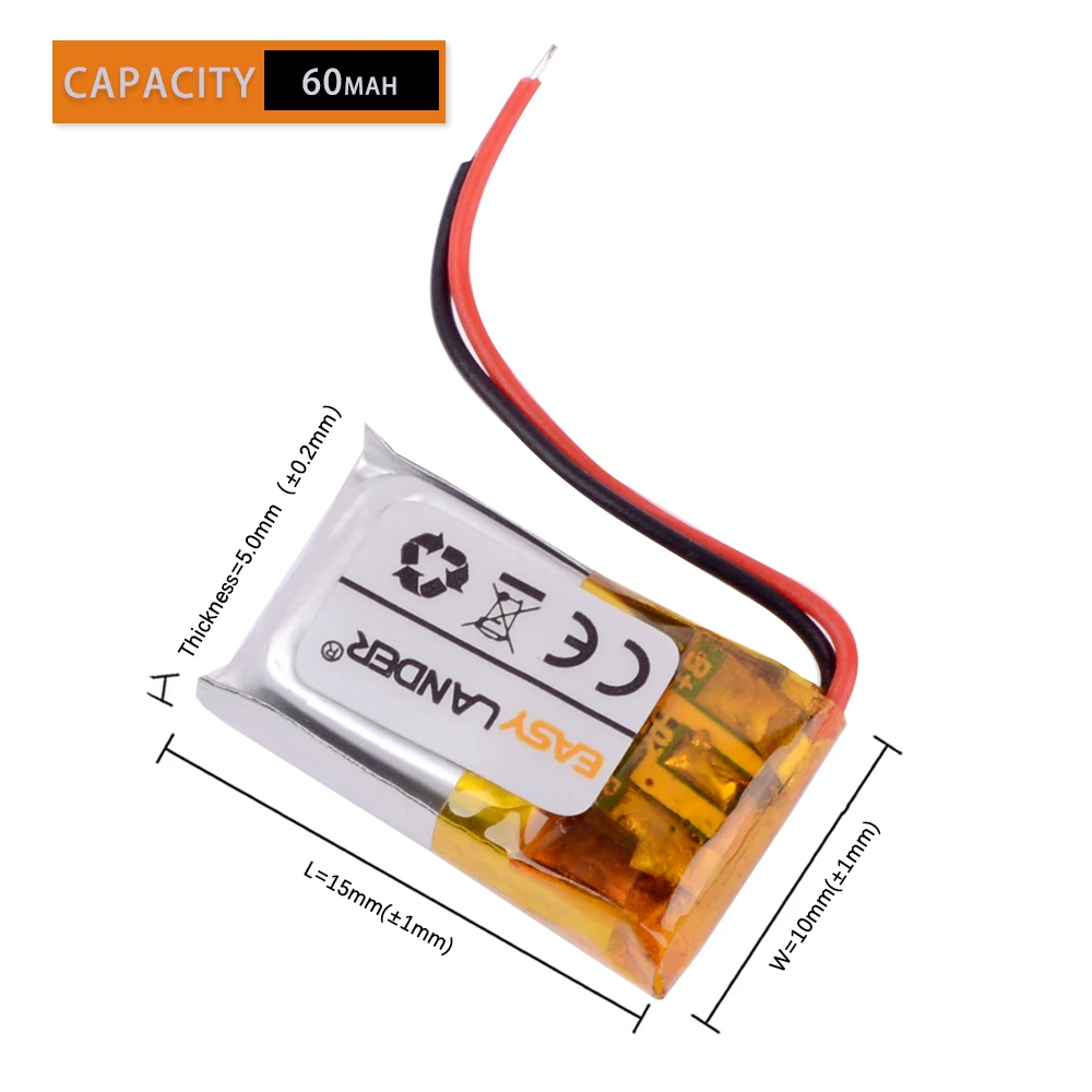 501015 60mah Lipo cells 3.7V Lithium Polymer Rechargeable Battery For earphone wireless headphones headset 501115 | Электроника