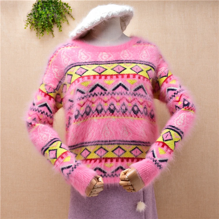 female women vintage printing hairy mink cashmere knitted o-neck loose pullover autumn winter angora fur jumper sweater pull top
female women vintage printing hairy mink cashmere knitted o-neck loose pullover autumn winter angora fur jumper sweater pull top