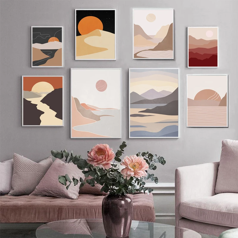 Nordic Abstract Sun Moon Canvas Painting Modern Lines Color Block Poster Geometric Mountain Wall Pictures for Living Room Decor
Nordic Abstract Sun Moon Canvas Painting Modern Lines Color Block Poster Geometric Mountain Wall Pictures for Living Room Decor