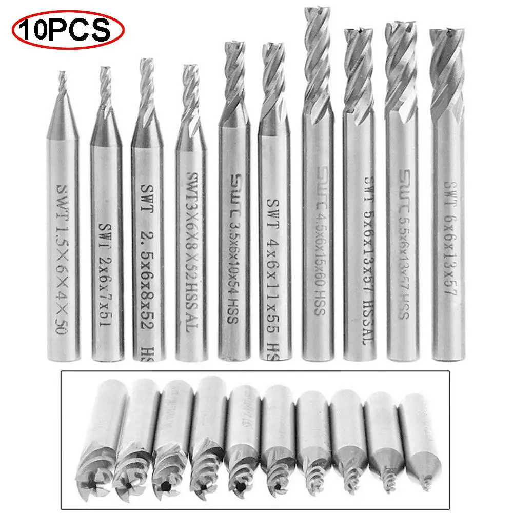 10Pcs/set 1.5-6mm HSS Straight Shank 4 Flute End Mill Cutter CNC Drill Bit Tool Milling Machine Kits
10Pcs/set 1.5-6mm HSS Straight Shank 4 Flute End Mill Cutter CNC Drill Bit Tool Milling Machine Kits