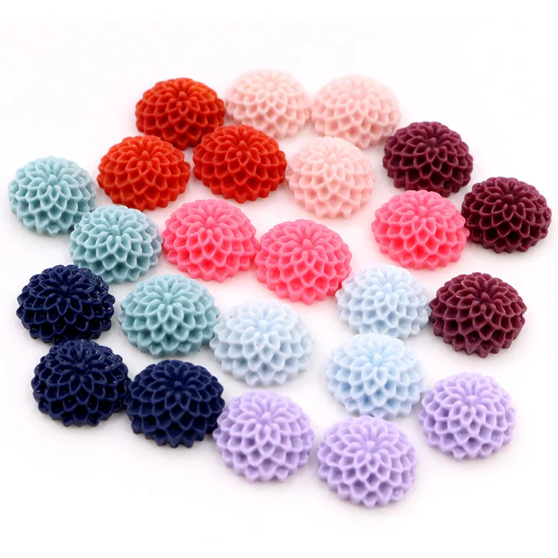 

New Fashion 40pcs 12mm Mix Color Crack Style Flat Back Resin Flower Cabochons Cameo G7-12