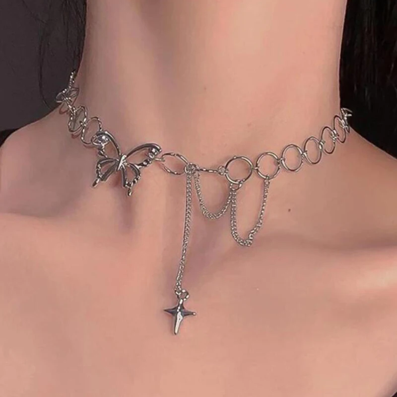 Ожерелье-чокер в стиле Kpop и панк с бабочками ювелирные изделия на шею 2021 женская