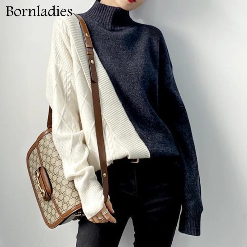 Bornladies 2021 Autumn Winter Loose Color Contrast Pullover Basic Warm Sweater for Women Soft Kniited O Neck Sweater Women Pull
Bornladies 2021 Autumn Winter Loose Color Contrast Pullover Basic Warm Sweater for Women Soft Kniited O Neck Sweater Women Pull