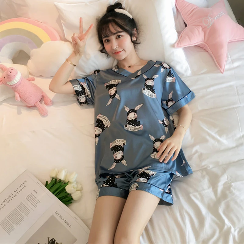 2021 Summer Cute Pijamas Women Short Sleeve Ladies Pyjamas Women Faux Silk Pajamas Set Leisure Nightwear Pajamas Sleepwear
2021 Summer Cute Pijamas Women Short Sleeve Ladies Pyjamas Women Faux Silk Pajamas Set Leisure Nightwear Pajamas Sleepwear