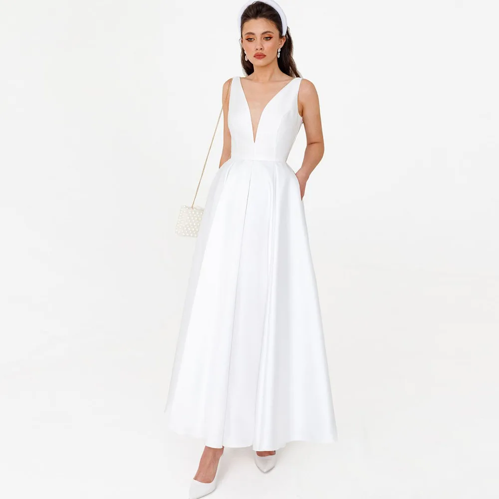 Simple White Wedding Dress for Bride Deep V-Neck Elegant 2021 Bow Pockets Jersey Sleeveless Tea-Length Zipper Back Bridal Gowns
Simple White Wedding Dress for Bride Deep V-Neck Elegant 2021 Bow Pockets Jersey Sleeveless Tea-Length Zipper Back Bridal Gowns