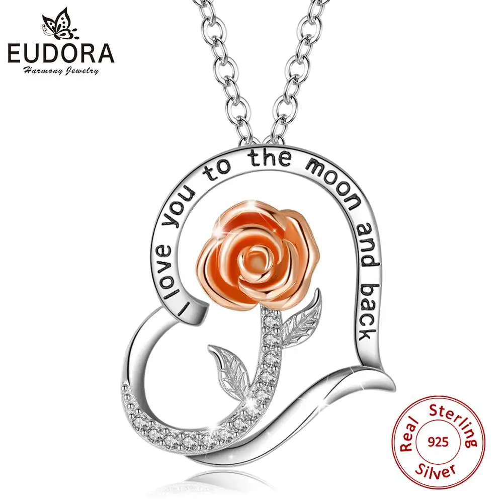 EUDORA новый Стерлингового Серебра 925 Кулон из Розового Цветка Розовое золото цветок Ожерелье с Кристаллом CZ Я люблю тебя до Луны и обратно Зая... 
EUDORA новый Стерлингового Серебра 925 Кулон из Розового Цветка Розовое золото цветок Ожерелье с Кристаллом CZ Я люблю тебя до Луны и обратно Зая...