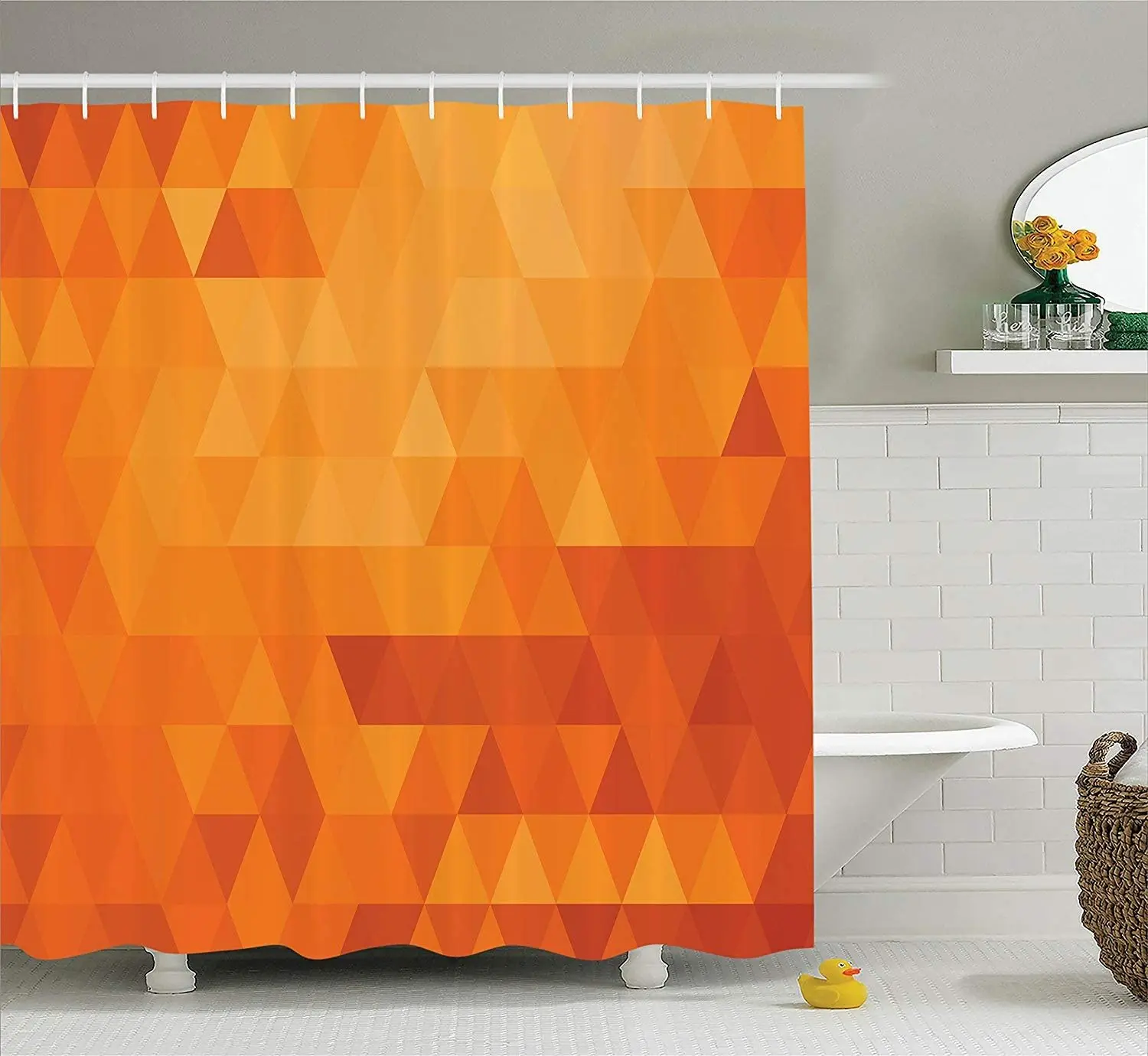 

Burnt Orange Decor Shower Curtain Set Mosaic Shaded Shapes and Patterns Abstract Digital Pixel Decorative Home Bathroom