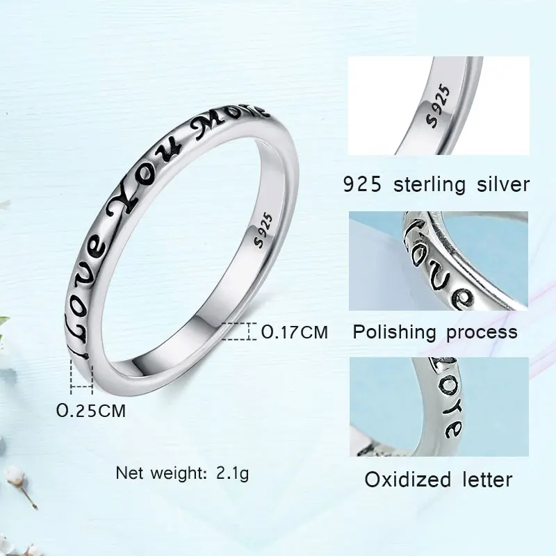 KALETINE 925 Sterling Silver Rings I Love You More Lettering Love Wedding Women Finger Rings Silver Jewelry Fashion 2018 KLTR080
KALETINE 925 Sterling Silver Rings I Love You More Lettering Love Wedding Women Finger Rings Silver Jewelry Fashion 2018 KLTR080