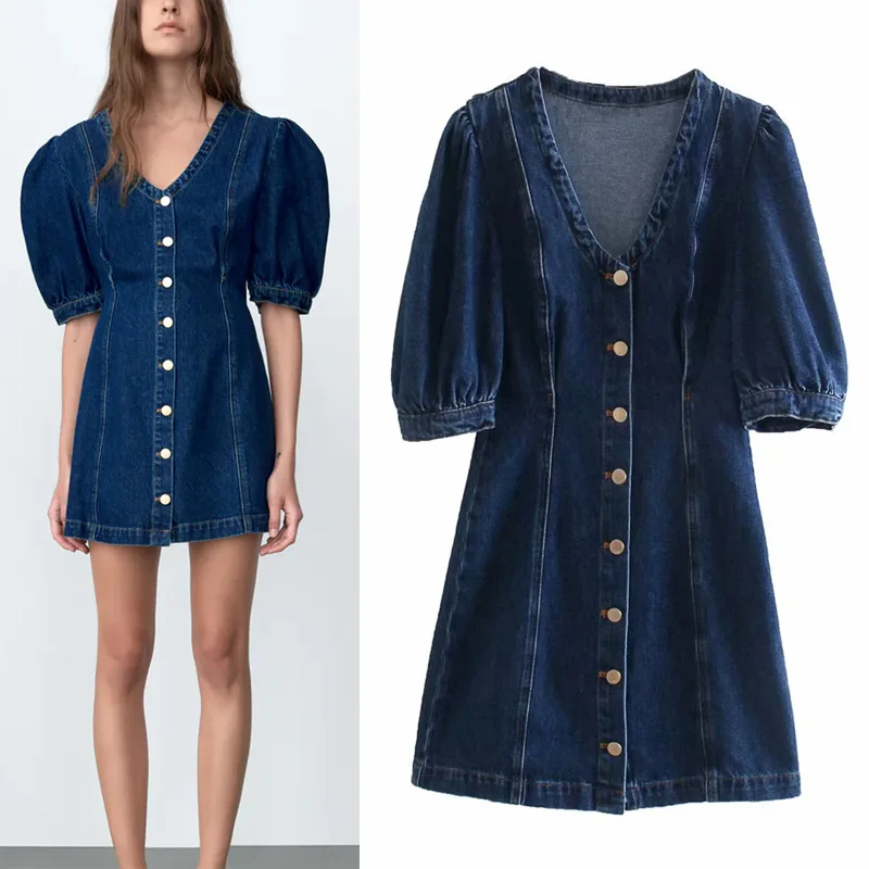 ZA Autumn and Winter Woman Dress 2021 V-neck Chic Buttons Puff Sleeve Fashion Cowboy Mini Dress Vintage Casual Blue Dress Female
ZA Autumn and Winter Woman Dress 2021 V-neck Chic Buttons Puff Sleeve Fashion Cowboy Mini Dress Vintage Casual Blue Dress Female