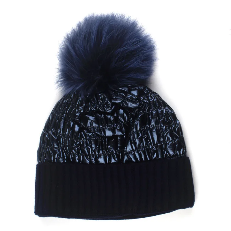 

Mink And Fox Fur Ball Skullies Bonnet Cap Pom Poms Winter Hat For Women Girl 's Hat Knitted New Thick Female Ladies Beanies cap