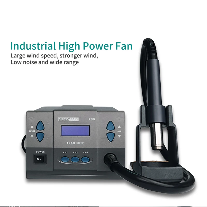 Quick 881D Three Working Channels 1000W Power Automatic Sleep Functio Hot Air Rework soldering station
Quick 881D Three Working Channels 1000W Power Automatic Sleep Functio Hot Air Rework soldering station