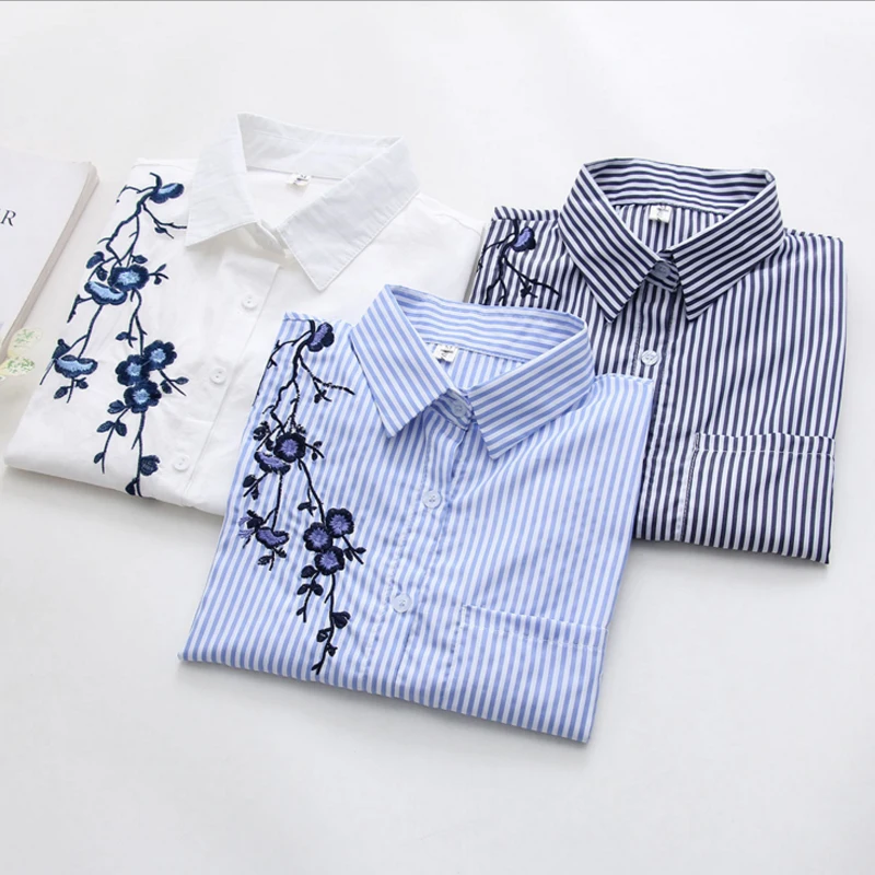 Spring and Autumn Chinese Style Flower Embroidery Cotton Comfortable Blouse Casual Versatile Stripe Long Sleeve Commuter Shirt
Spring and Autumn Chinese Style Flower Embroidery Cotton Comfortable Blouse Casual Versatile Stripe Long Sleeve Commuter Shirt