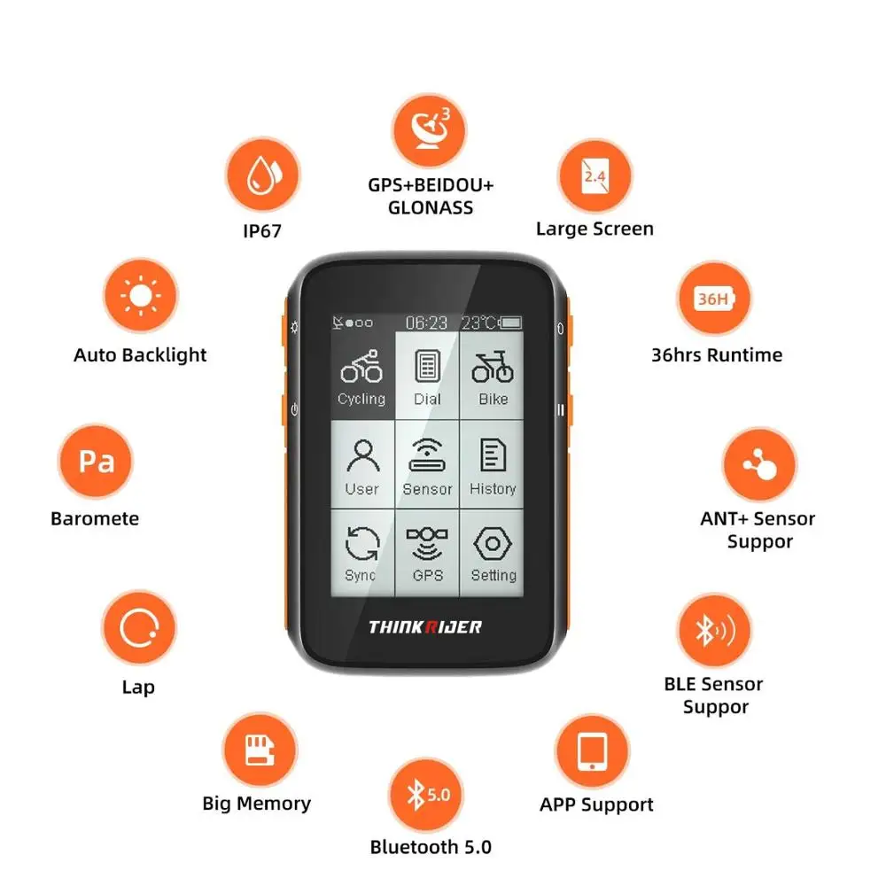 ThinkRider New GPS Smart Cycling Computer ANT+ Bluetooth Powermeter Support LCD Display 2.4Inch Digit IPX7 Waterproof Stopwatch
ThinkRider New GPS Smart Cycling Computer ANT+ Bluetooth Powermeter Support LCD Display 2.4Inch Digit IPX7 Waterproof Stopwatch