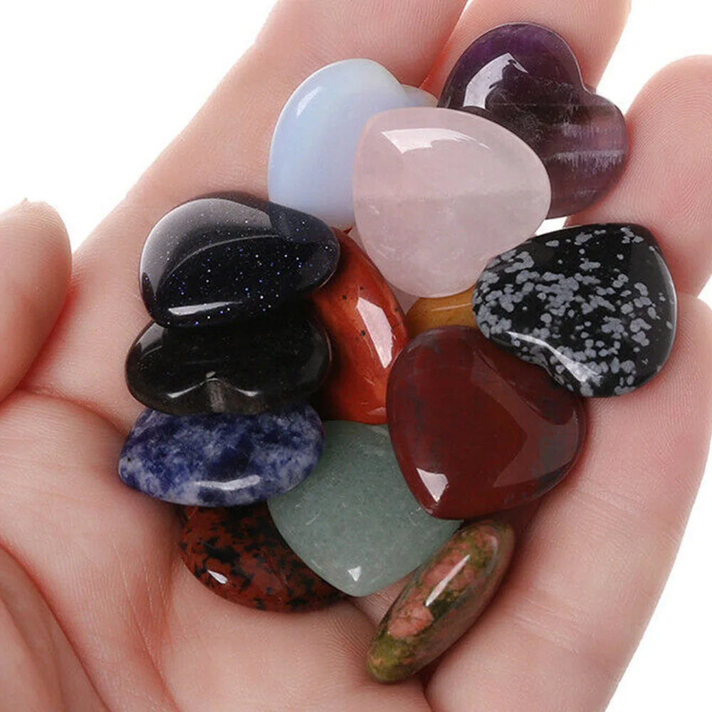 Heart Shape Crystal Gemstones Pendant Chakra Healing Stone Natural Quartz Gift