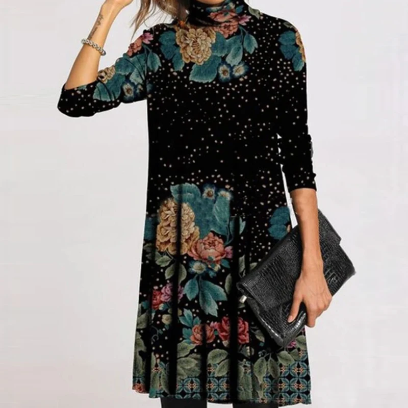 Women Turtleneck Warm Vintage Face Print Dress 2020 Autumn Elegant Long Sleeves Patchwork Dresses Female Casual Loose Vestidos
Women Turtleneck Warm Vintage Face Print Dress 2020 Autumn Elegant Long Sleeves Patchwork Dresses Female Casual Loose Vestidos