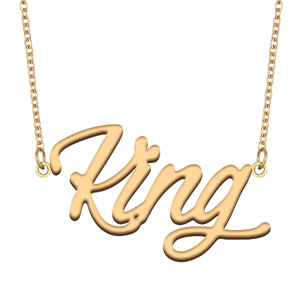 King Nameplate Necklace for Women Stainless Steel Jewelry Gold Plated Name Chain Pendant Femme Mothers Girlfriend Gift
King Nameplate Necklace for Women Stainless Steel Jewelry Gold Plated Name Chain Pendant Femme Mothers Girlfriend Gift