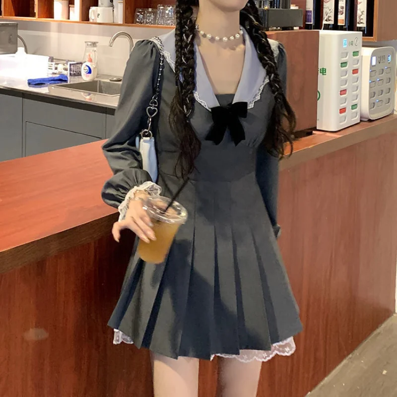 HOUZHOU Kawaii женское платье с длинным рукавом корейская мода в стиле преппи осенние платья кружевное лоскутное уличное милое женское платье
HOUZHOU Kawaii женское платье с длинным рукавом корейская мода в стиле преппи осенние платья кружевное лоскутное уличное милое женское платье