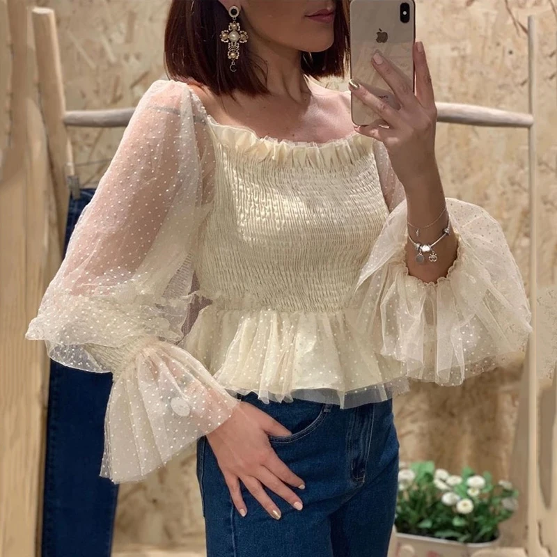 2021 Women's Solid Color T-Shirts Female New Puff Sleeve Chiffon Tops Streetwear All-Match Sexy Open Back Pleated Mesh Tshirts
2021 Women's Solid Color T-Shirts Female New Puff Sleeve Chiffon Tops Streetwear All-Match Sexy Open Back Pleated Mesh Tshirts