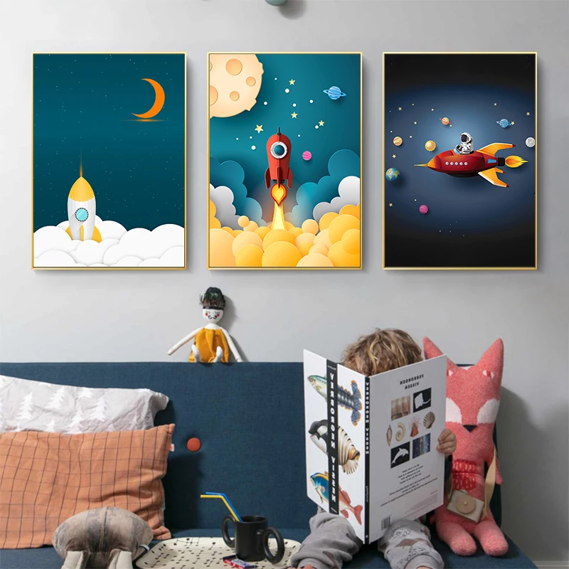 Рисунком из мультфильма детская одежда ручная роспись ракета космонавт