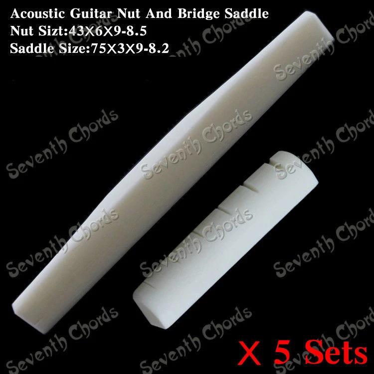 5 Set Bone 6 string Acoustic Guitar Nut and Bridge Saddle (Nut Size 43x6x9mm-8.5 / Bridge Size 75x3x9-8.2mm)
5 Set Bone 6 string Acoustic Guitar Nut and Bridge Saddle (Nut Size 43x6x9mm-8.5 / Bridge Size 75x3x9-8.2mm)