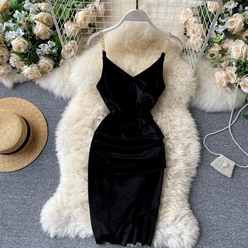 Women's autumn winter sexy slim slip dress female elegant backless velvet dress TB1134 
Women's autumn winter sexy slim slip dress female elegant backless velvet dress TB1134