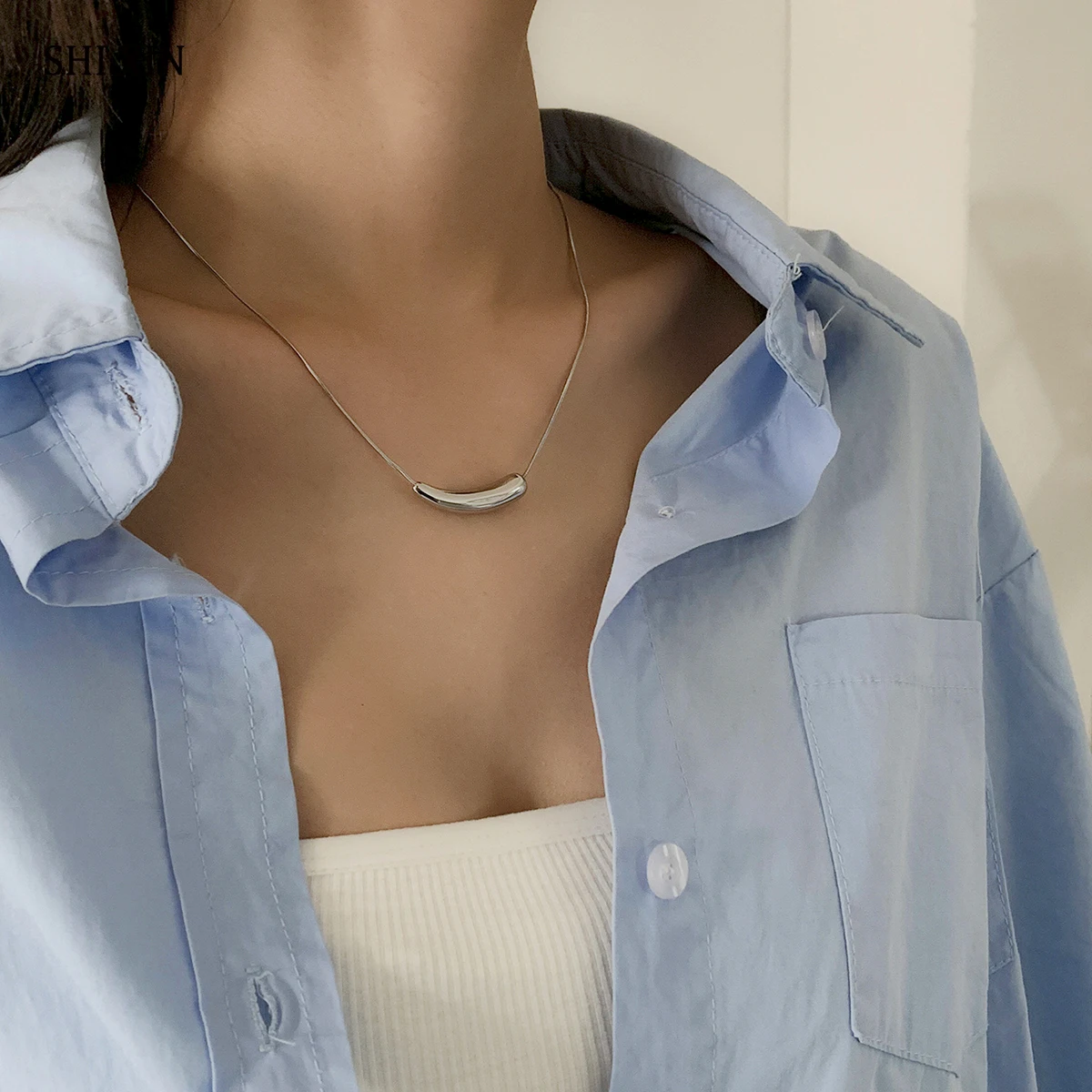 SHIXIN Simple Stainless Steel Thin Chain Pendant Necklace for Women/Men Trendy Choker Necklaces Collar Neck Jewelry 2021 Fashion
SHIXIN Simple Stainless Steel Thin Chain Pendant Necklace for Women/Men Trendy Choker Necklaces Collar Neck Jewelry 2021 Fashion