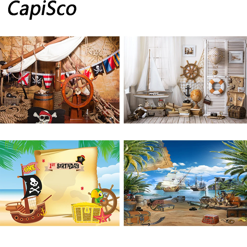 

Capisco Pirate Party Photography Backdrop Nautical Treasure Map Birthday Baby Shower Decor Background Photo Studio Booth Props